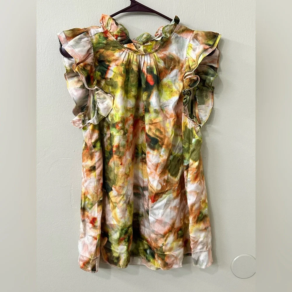 Marie Oliver Emma Top Garden Print Sz L Silk Blend